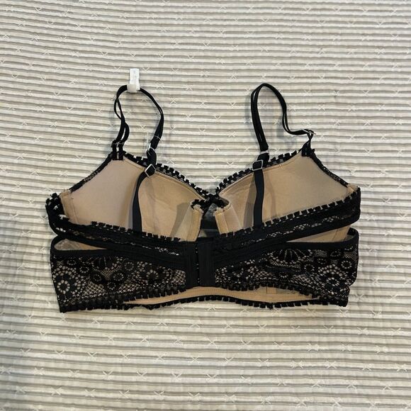 Aerie Plunge Underwire Lace Bra Size 34 C Black - Nude With Black Lace Overlay - Picture 2 of 8
